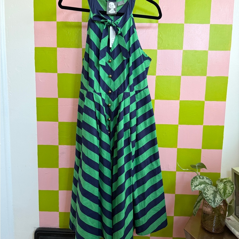Girls From Savoy Striped Green and Blue Dress